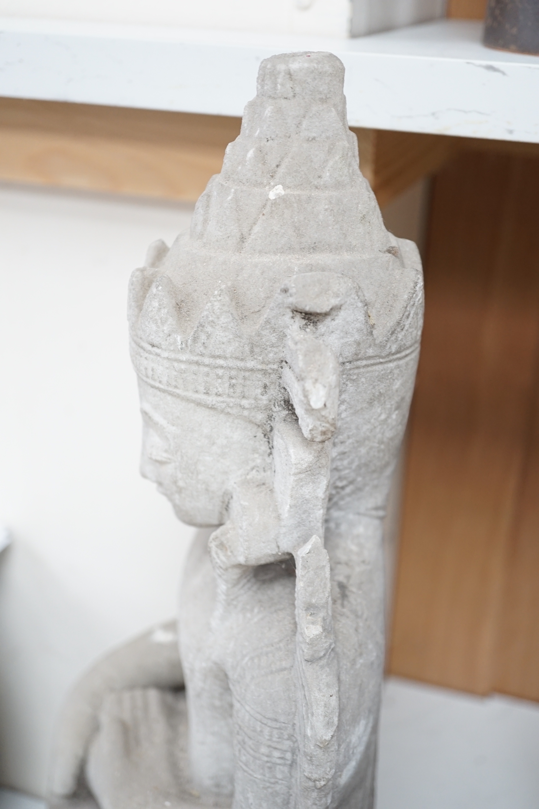 A Burmese carved alabaster figure of Buddha, 48cm tall
